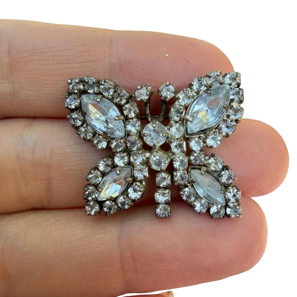 Vintage Mini Rhinestone Butterfly Brooch 1980s